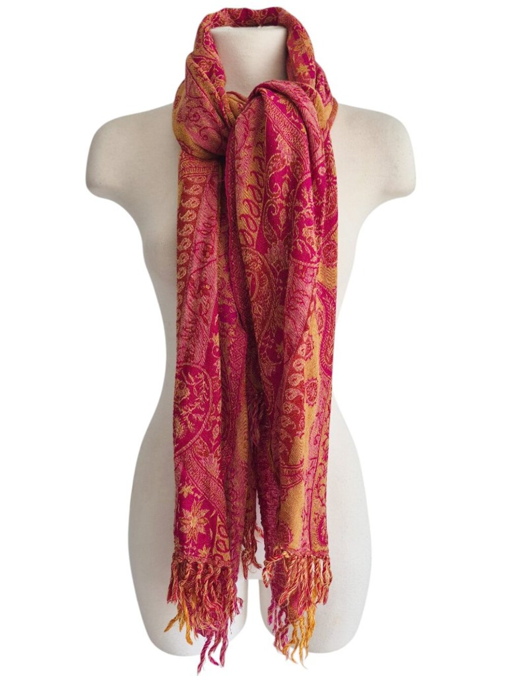Charter Club Wool & Silk Scarf Jacquard Woven Fringe Detail 77” x 26”
